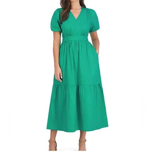 French Connection Women's Puff Sleeve Popplin Maxi Dress Mint Green NWT Size XL - Picture 1 of 2
